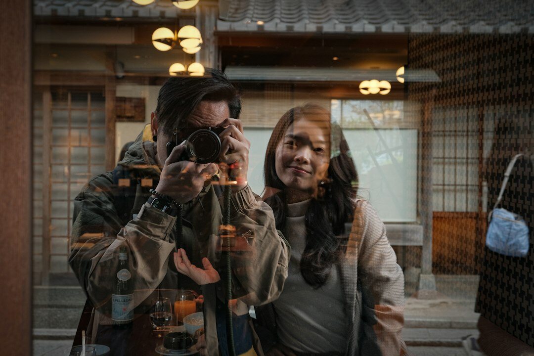 Team of photographers reviewing photos together